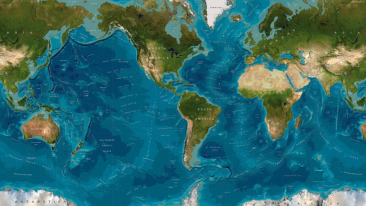 Ilustración del mapa mundial, el mundo, mapa, continentes, océanos, Fondo de pantalla HD