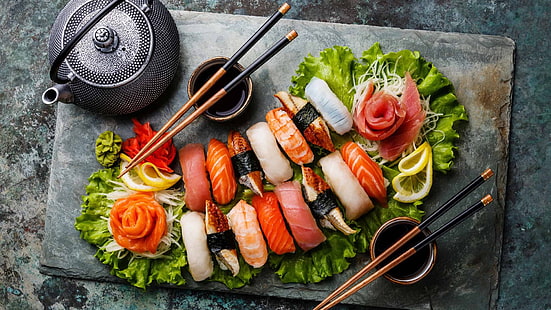 japanese cuisine, food, japanese food, sashimi, asian food, animal source foods, seafood, HD wallpaper HD wallpaper