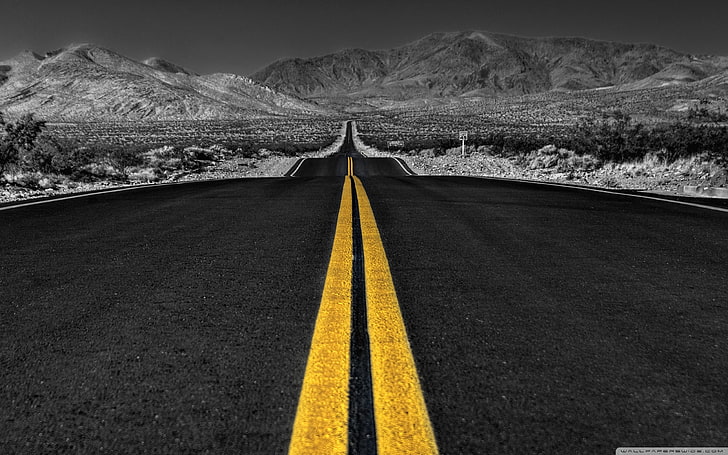 black asphalt road, black, desert, long, road, white wallpaper 2560x1600, HD wallpaper