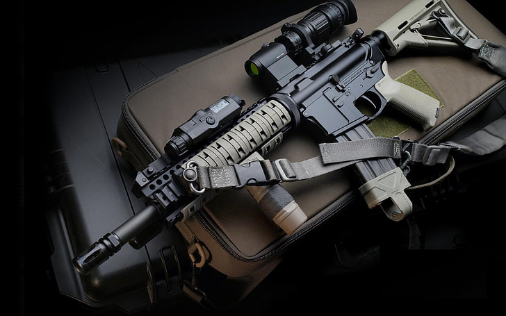 M4, senapan hitam dan abu-abu, War & Army,, gun, army, Wallpaper HD