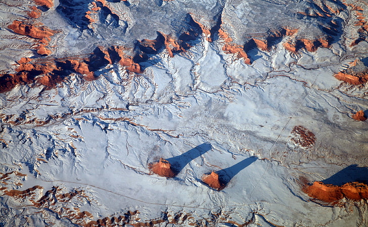 Aerial Photography Of The Colorado Plateau,..., snow-covered road, Space, View, West, Flying, Desert, Sand, Indian, Native, United, Arizona, Aerial, Colorado, American, Navajo, Cliffs, Sandstone, Evening, Dirt, Airlines, Nation, aviation, Arid, unitedstates, geology, windowseat, windowshot, thewest, unitedairlines, coloradoplateau, coloradouplift, laxjfk, nativeamerican, navajonation, overview, plateau, siltstone, uplift, HD wallpaper