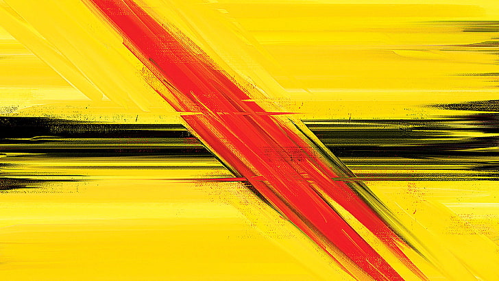 merah, hitam, dan kuning ilustrasi abstrak, garis, cat, lukisan, kanvas, noda, sentuhan, Wallpaper HD