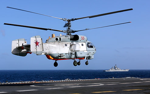 desde la cubierta, crucero, despega, almirante Kuznetsov, portaaviones, pesado, el helicóptero Ka-27, Fondo de pantalla HD HD wallpaper