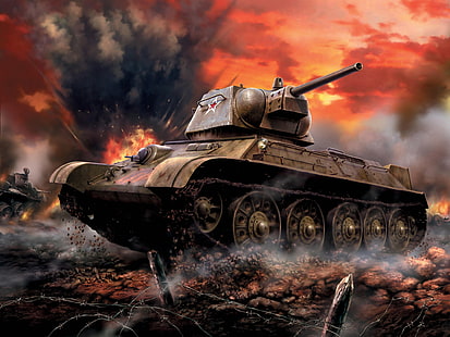 검은 군사 유조선, 예술, 탱크, 소련, 전투, 2 차 세계 대전, 소련, 평균, T-34-76, 2 차 세계 대전, 1942., 도착, 금형, HD 배경 화면 HD wallpaper
