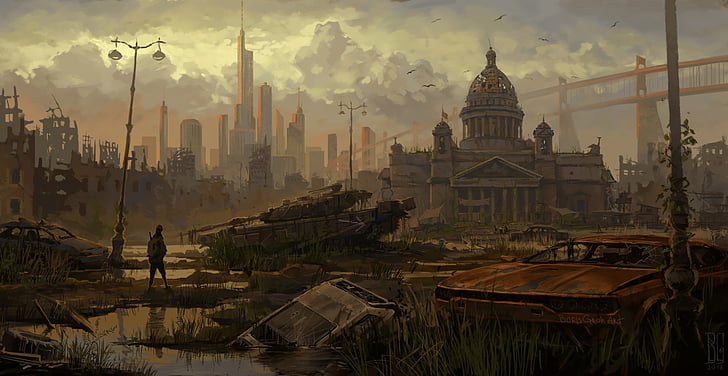 Science-Fiction, postapokalyptisch, Gebäude, Stadt, Ruine, HD-Hintergrundbild