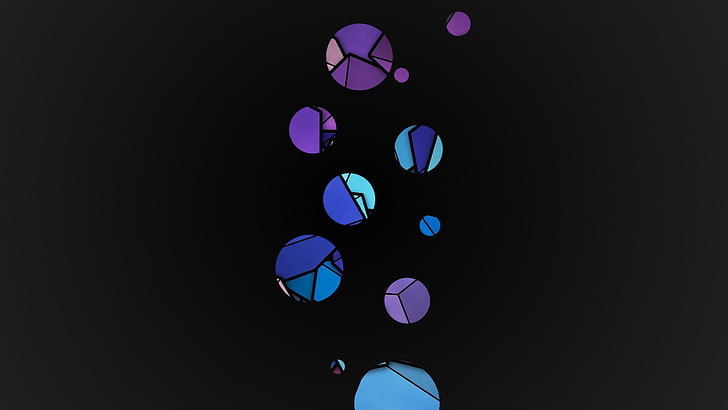 ilustrasi abstrak biru, hitam, dan ungu, lingkaran, minimalis, latar belakang sederhana, Wallpaper HD