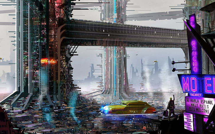 مدينة مستقبلية ، مستقبلية ، خيال علمي، خلفية HD