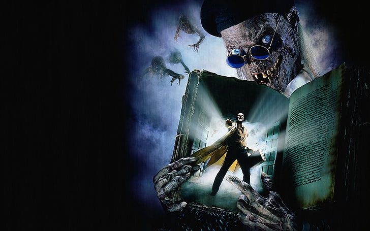 smile, the dark background, the demon, creatures, skeleton, book, suitcase, Tales from the Crypt: Demon Knight, HD wallpaper