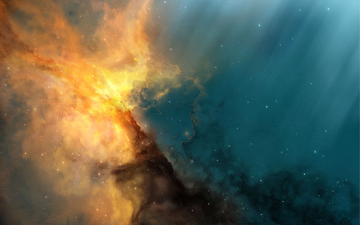 Unbound, blue, yellow, and black abstract wallpaper, 3D, Space, star, sky, nebula, HD wallpaper