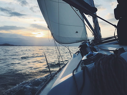 barco, agua, vela, velero, mar, vela, Fondo de pantalla HD HD wallpaper