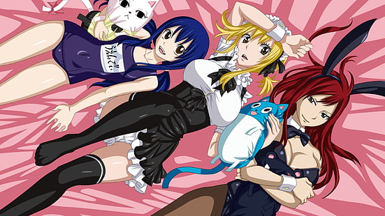 жълтокос женски аниме тапет, Fairy Tail, Scarlet Erza, Heartfilia Lucy, Marvell Wendy, HD тапет HD wallpaper