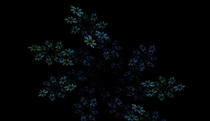 blue and green flower wallpaper, fractal, pattern, black background, HD wallpaper