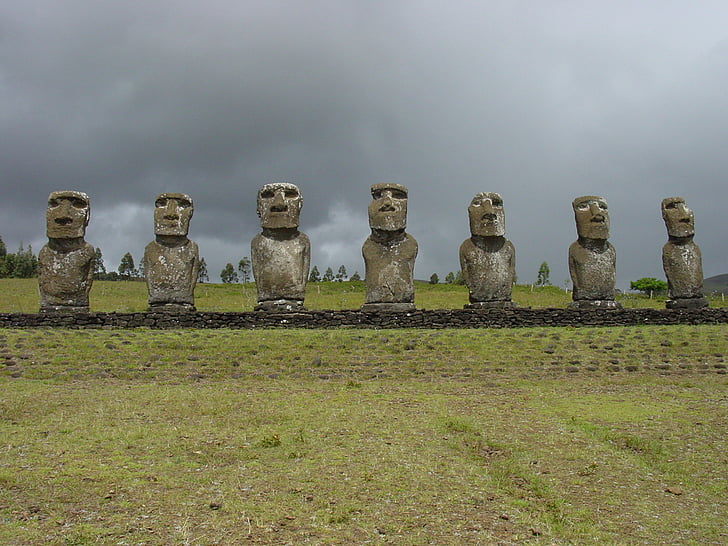 Великден, остров, моаи, статуи, HD тапет