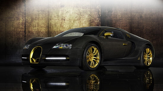 black coupe, Bugatti Veyron, car, HD wallpaper HD wallpaper