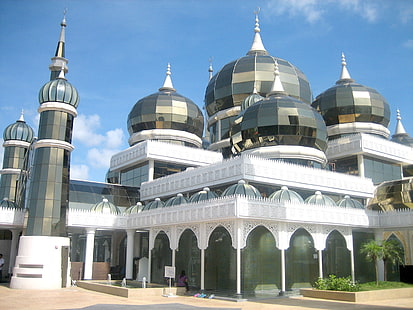 Мечеть Масджид Кристал, мечеть бело-серебряная, религиозная, мусульманская, HD обои HD wallpaper