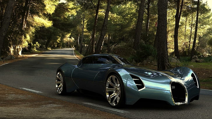 2025 Bugatti Aerolithe Concept, sports, concept, aerolithe, super, bugatti, trees, forest, supercar, road, prototype, 2025, cars, HD wallpaper