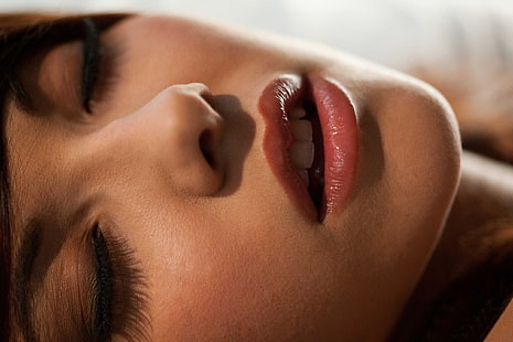 women, lips, closeup, face, brunette, HD wallpaper HD wallpaper