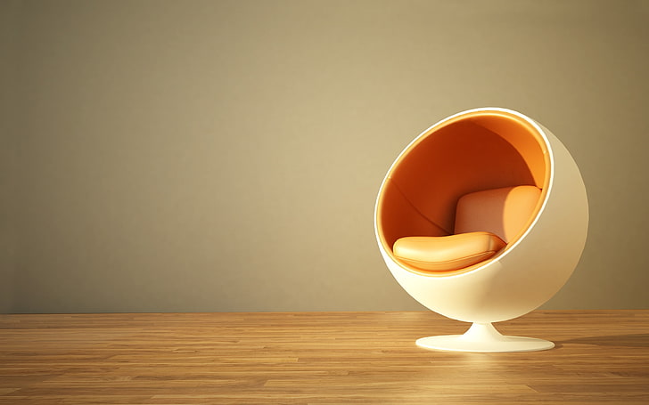 흰색과 주황색 계란 의자, 의자, 방, 주황색, 쪽모이 세공, HD 배경 화면