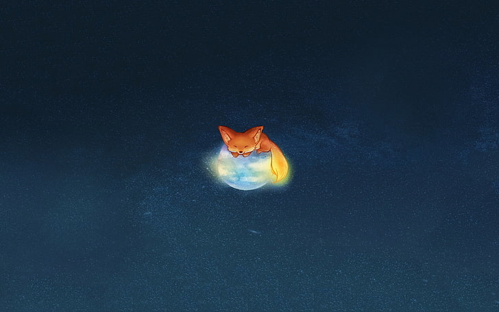 renard assis sur la lune peinture, poilu, Mozilla Firefox, logo, Fond d'écran HD