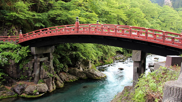 national park, nikko national park, japan, asia, bridge, runnel, creek, HD wallpaper