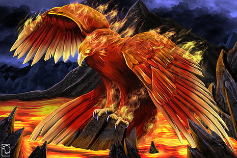 Fantasy Animals, Phoenix, Artistic, Bird, Fire, HD wallpaper HD wallpaper