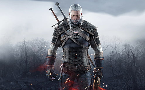 illustrazione di personaggio maschile del gioco, The Witcher 3: Wild Hunt, videogiochi, The Witcher, Geralt of Rivia, Sfondo HD HD wallpaper