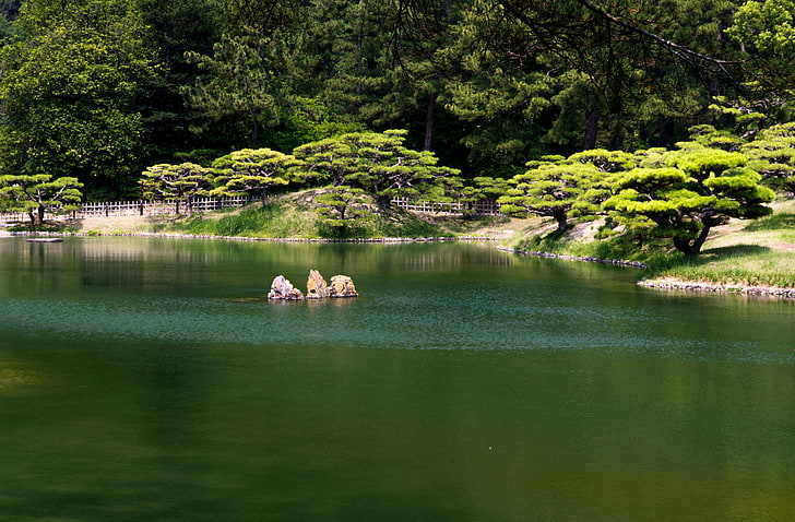 pond, Park, Japan, Takamatsu, Ritsurin garden, Ritsurin Park, HD wallpaper