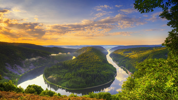 Изгиб реки Саар, Сааршляйфе, Германия, 4K, HD обои
