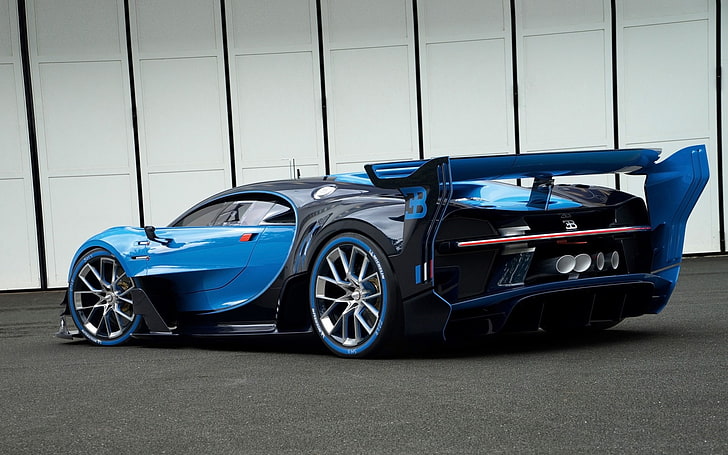 Bugatti Vision Gran Turismo, mobil, mobil biru, kendaraan, pemandangan samping, Wallpaper HD