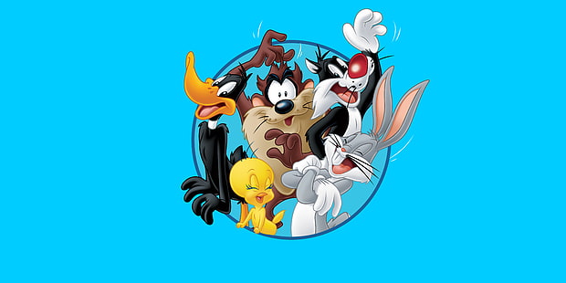 Ilustracja Looney Toons, Kreskówka, Kaczor Daffy, Tweety, Diabeł tasmański, Zwariowane melodie, Królik Bugs, Diabeł tasmański, Sylvester, Tapety HD HD wallpaper