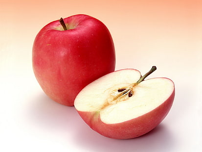 2つの赤いリンゴ、リンゴ、スライス、フルーツ、おいしい、 HDデスクトップの壁紙 HD wallpaper