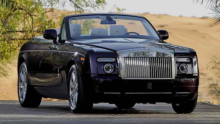 Rolls Royce, Rolls-Royce Phantom Drophead Coupe, черна кола, кола, пълен размер кола, луксозна кола, HD тапет