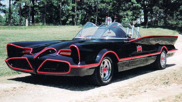 Бэтмен, логотип Бэтмена, Бэтмобиль, старый автомобиль, отсканированное изображение, винтаж, HD обои