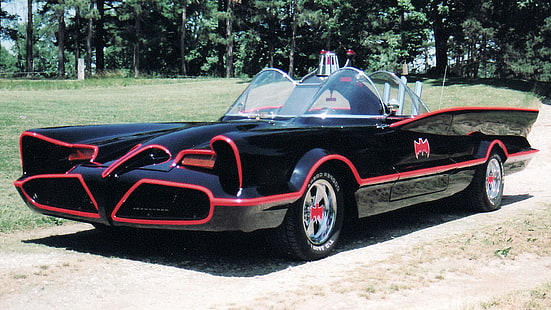 Batman, Batman Logo, Batmobile, coche viejo, imagen escaneada, vintage, Fondo de pantalla HD HD wallpaper