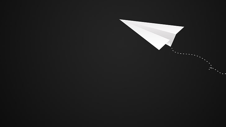 biała papierowa ilustracja samolotu, ciemne tło, czarne tło, papierowy samolot, Tapety HD