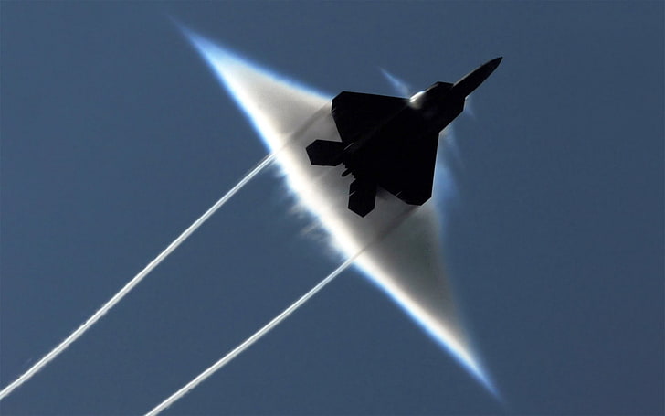 самолет-невидимка, ломающий звуковую волну, самолет, звуковые удары, F-22 Raptor, HD обои