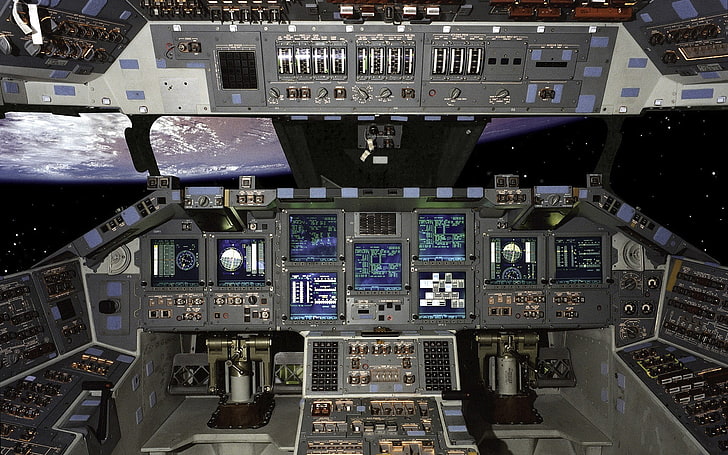 pannello di controllo della nave spaziale, cabina di pilotaggio, spazio, astronave, Sfondo HD