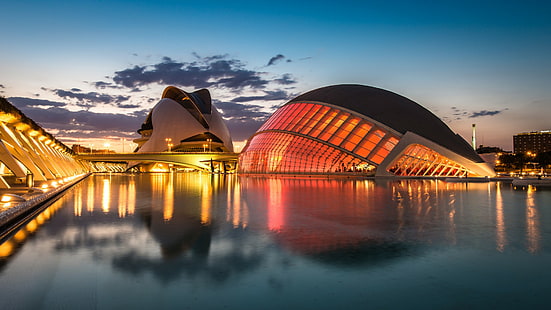 Buildings, City Of Arts And Sciences, Hemispheric, Spain, Valencia, HD wallpaper HD wallpaper
