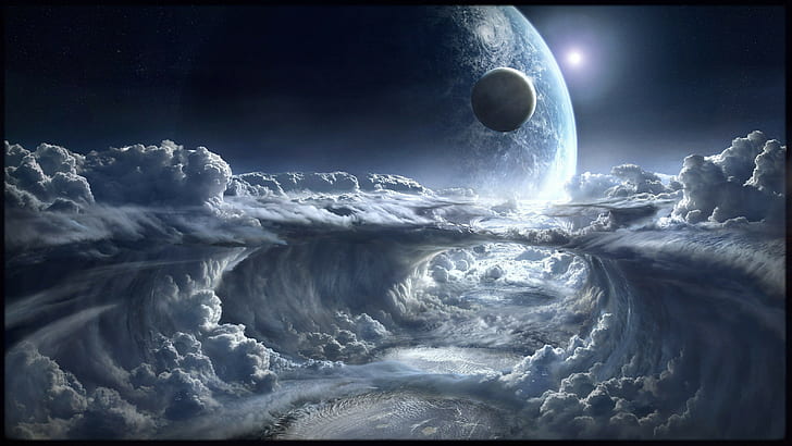 alienigena, espacio, lunas, nat, planeta, Wallpaper HD