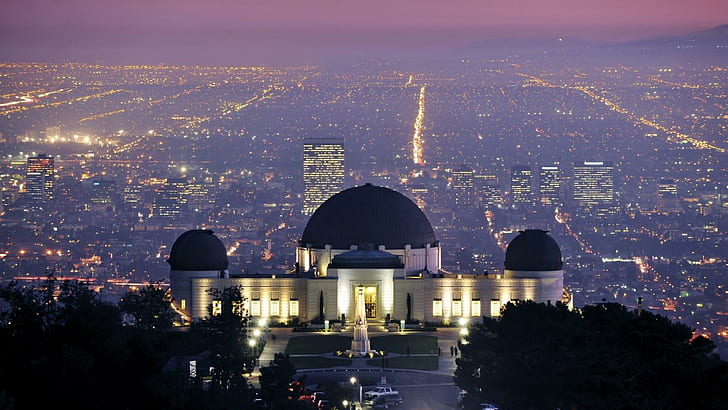 Observatorium Griffith Di Los Angeles, arsitektur, pemandangan kota, observatorium, bangunan, alam, dan lanskap, Wallpaper HD