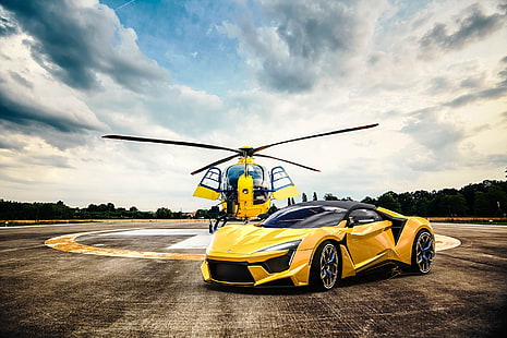 Benoit Fraylon, coche, vehículo, helicóptero, coches amarillos, Fenyr Supersport, Fondo de pantalla HD HD wallpaper