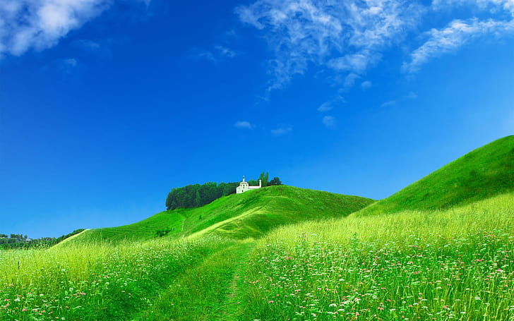 Casa da sogno sulla collina verde, Dream, Home, Hillside, Sfondo HD
