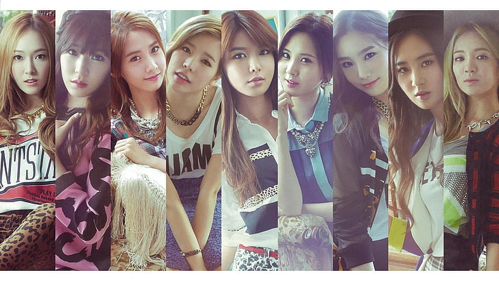 Группа из 9 человек, SNSD, Girls 'Generation, азиатка, модель, музыкант, певица, K-pop, корейская, коллаж, HD обои