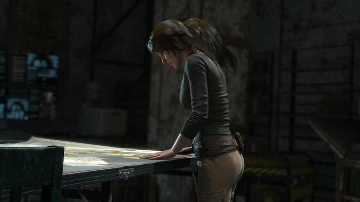 Ascensão do Tomb Raider, Lara Croft, vista lateral, morena, olhos castanhos, olhando para a distância, perfil, HD papel de parede