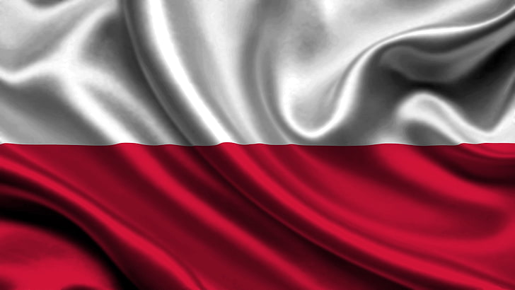 silver and red flag, poland, satin, flag line, fabric, HD wallpaper