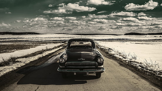 black vehicle, machine, retro, background, Wallpaper, USSR, car, classic, Volga, GAZ 21, HD wallpaper HD wallpaper