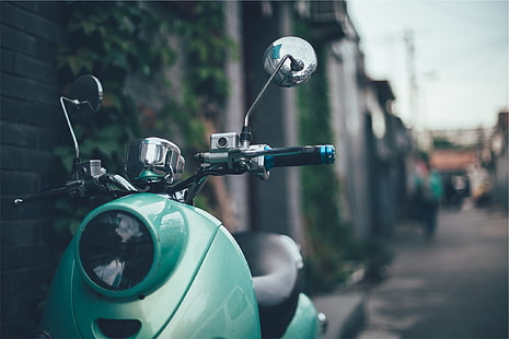 skuter motor hijau, skuter, moped, vespa, retro, mint, Wallpaper HD HD wallpaper