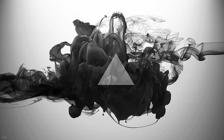 seni digital asap dan segitiga, segitiga, abstrak, asap, monokrom, seni digital, Wallpaper HD