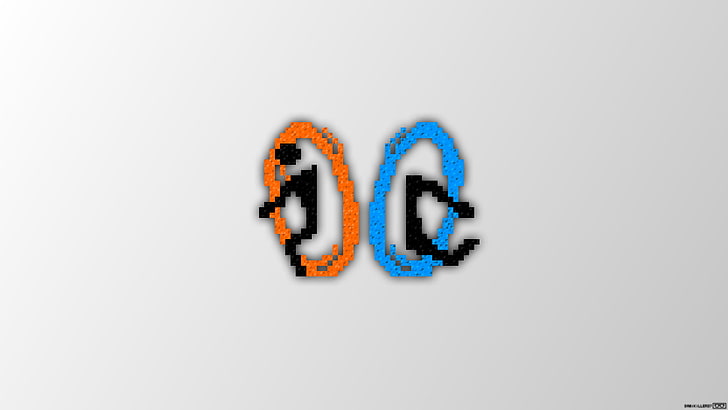 ilustrasi merah dan biru, Portal (game), Portal 2, pixel art, Trixel, video game, piksel, latar belakang sederhana, Wallpaper HD