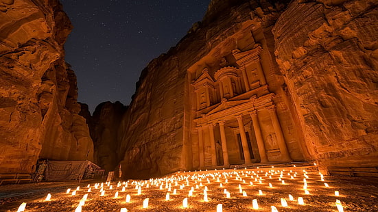 Petra, ancient, Jordan (country), candles, rocks, building, HD wallpaper HD wallpaper
